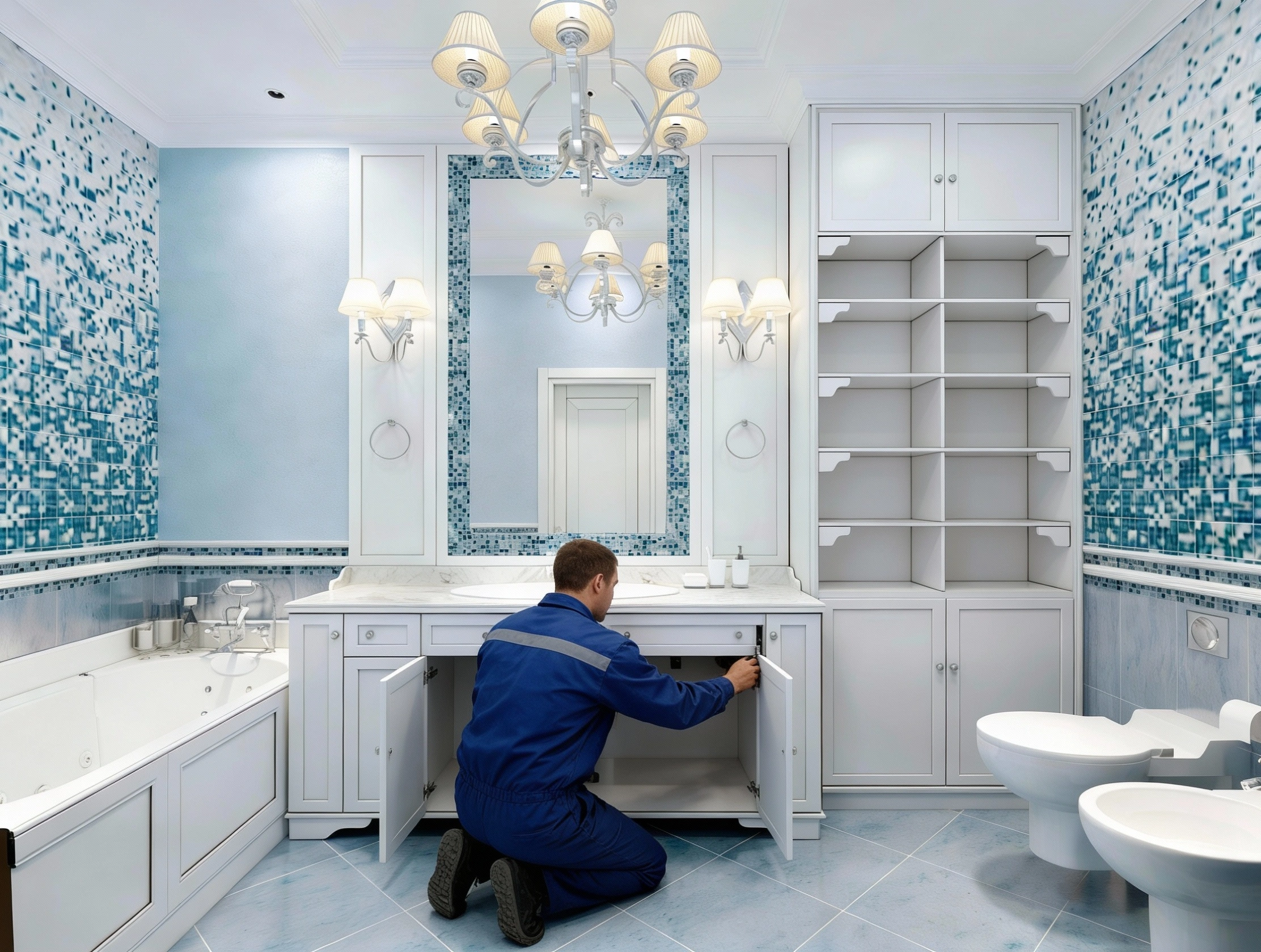 Bathroom vanity cabinet installation in progress by Dallas Cabinets KB