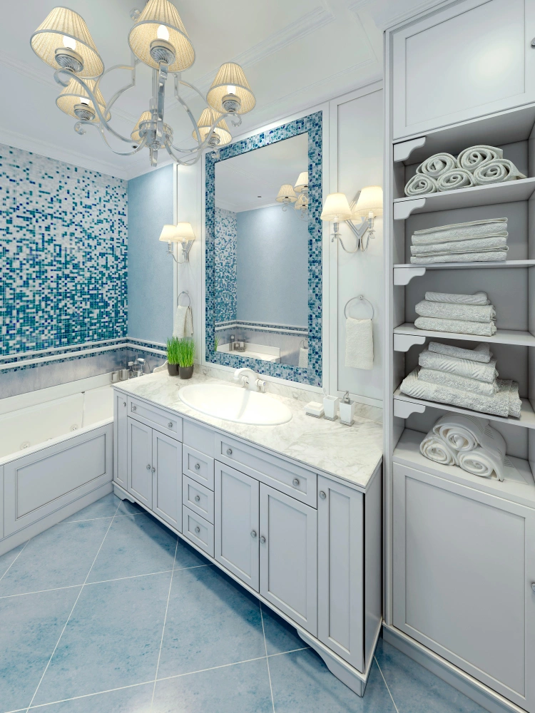 Custom bathroom vanity cabinets with storage by Dallas Cabinets KB