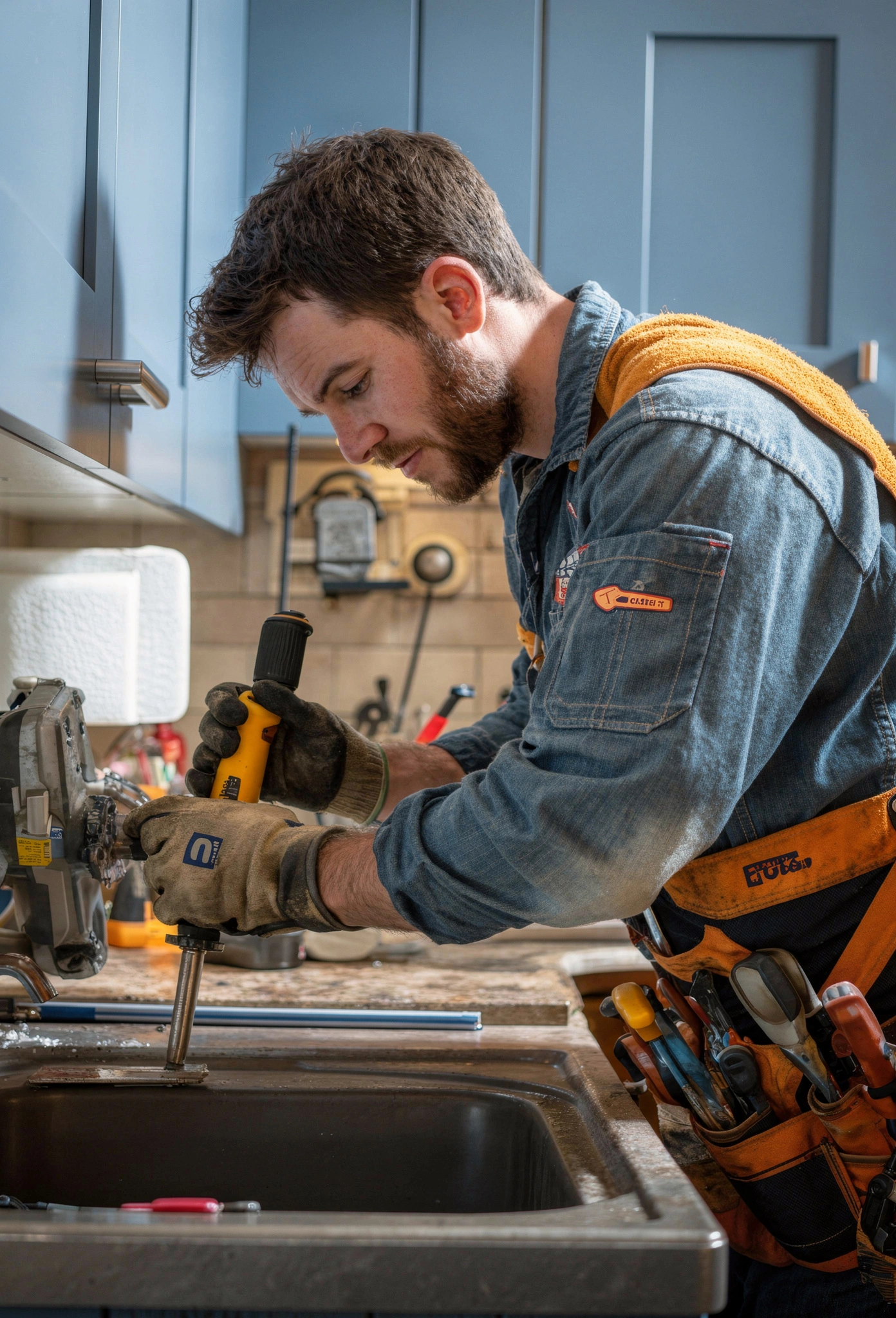 Happy client after kitchen cabinet installation by Dallas Cabinets KB