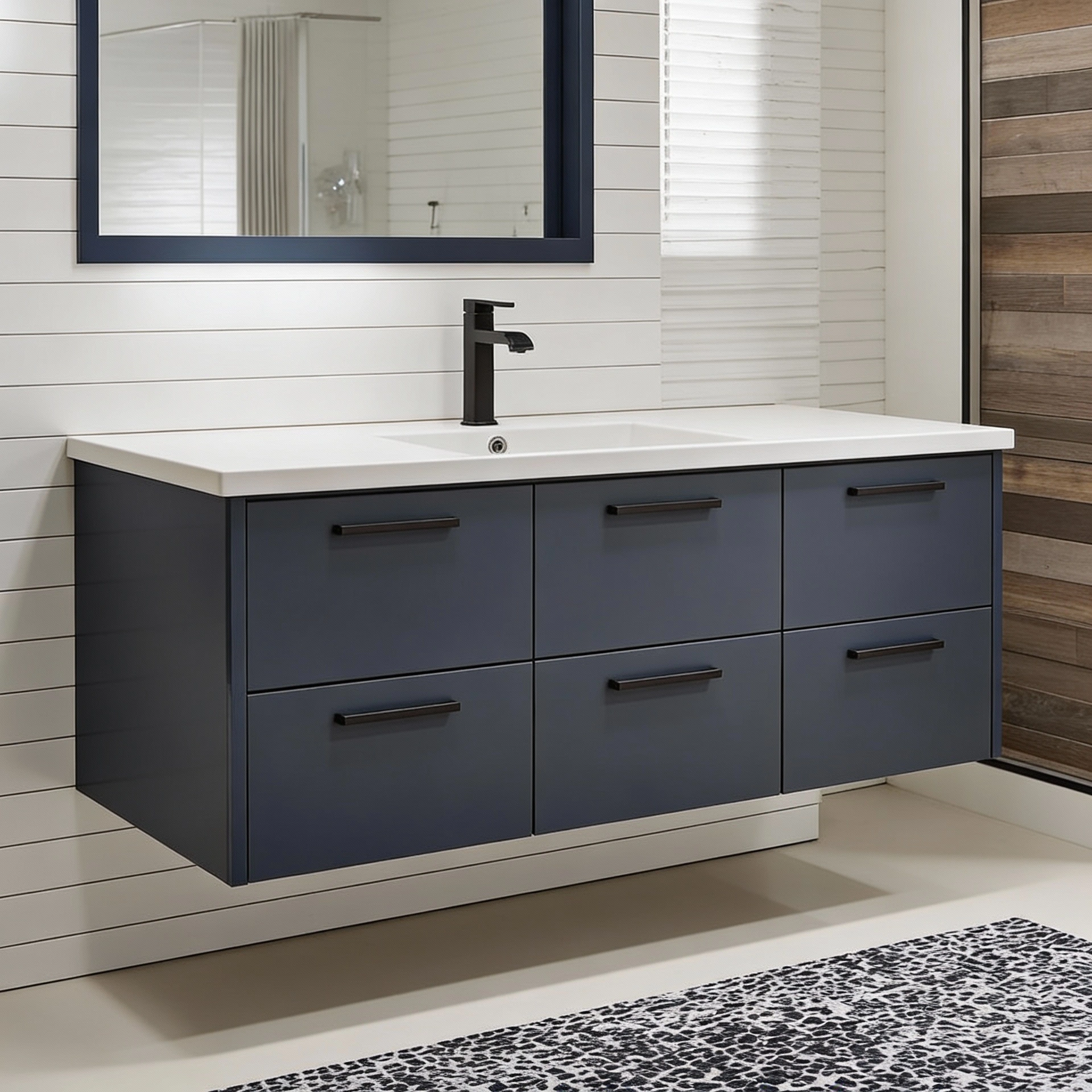 Floating bathroom sink cabinet installed by Dallas Cabinets KB