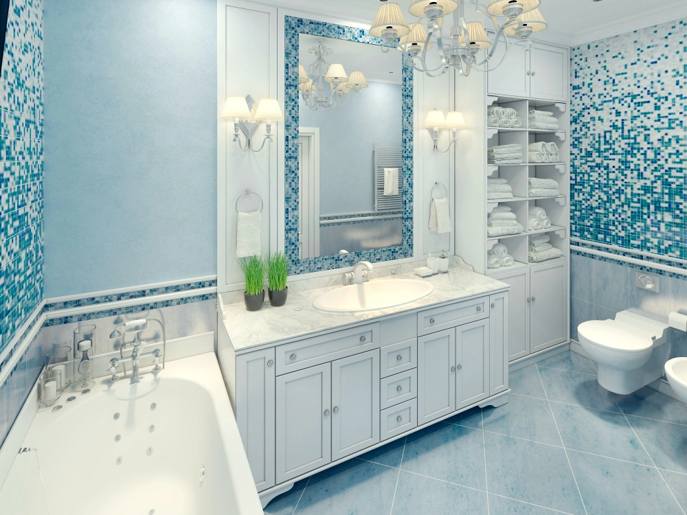 Bathroom sink cabinet installation by Dallas Cabinets KB