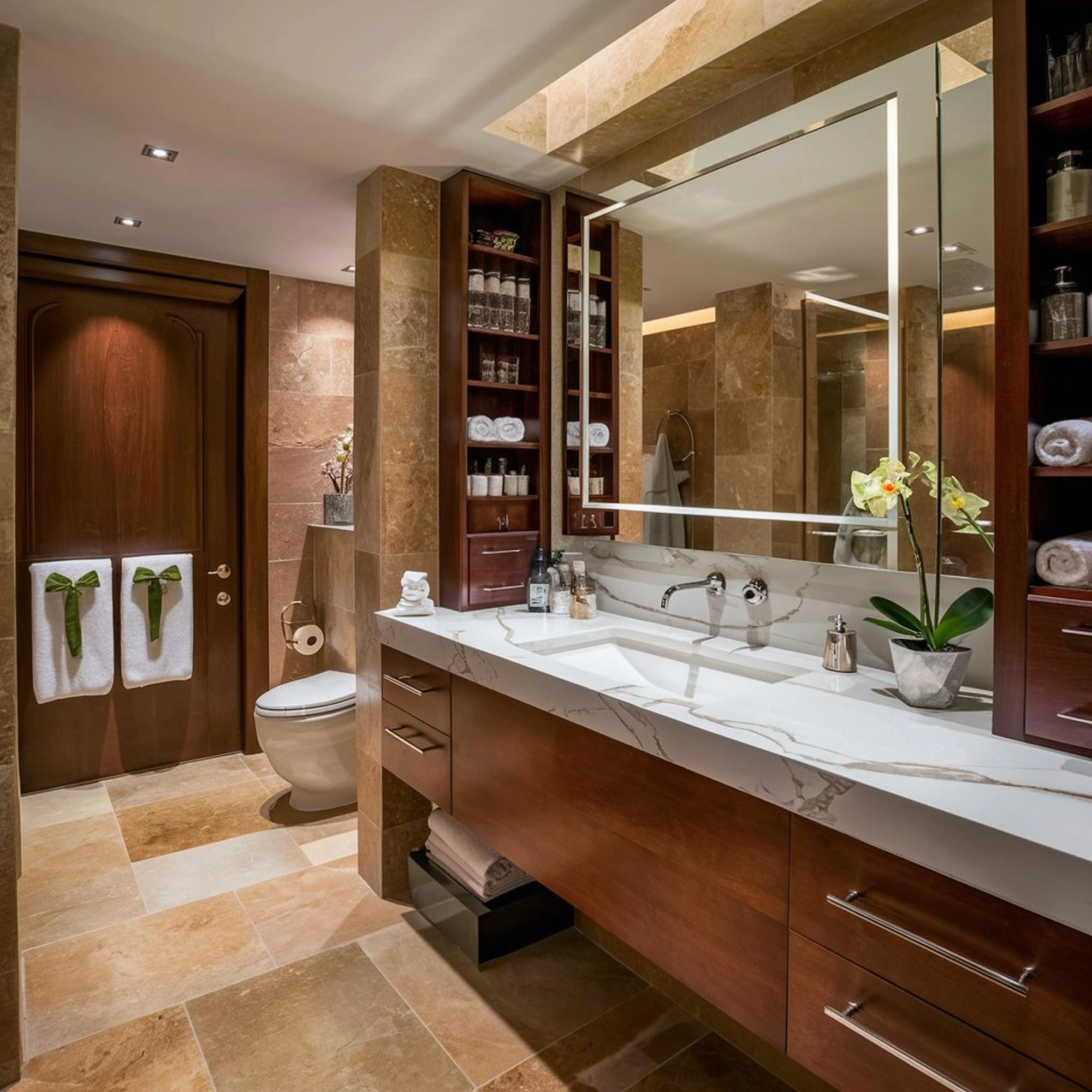 Compact corner cabinet design for bathroom storage by Dallas Cabinets KB