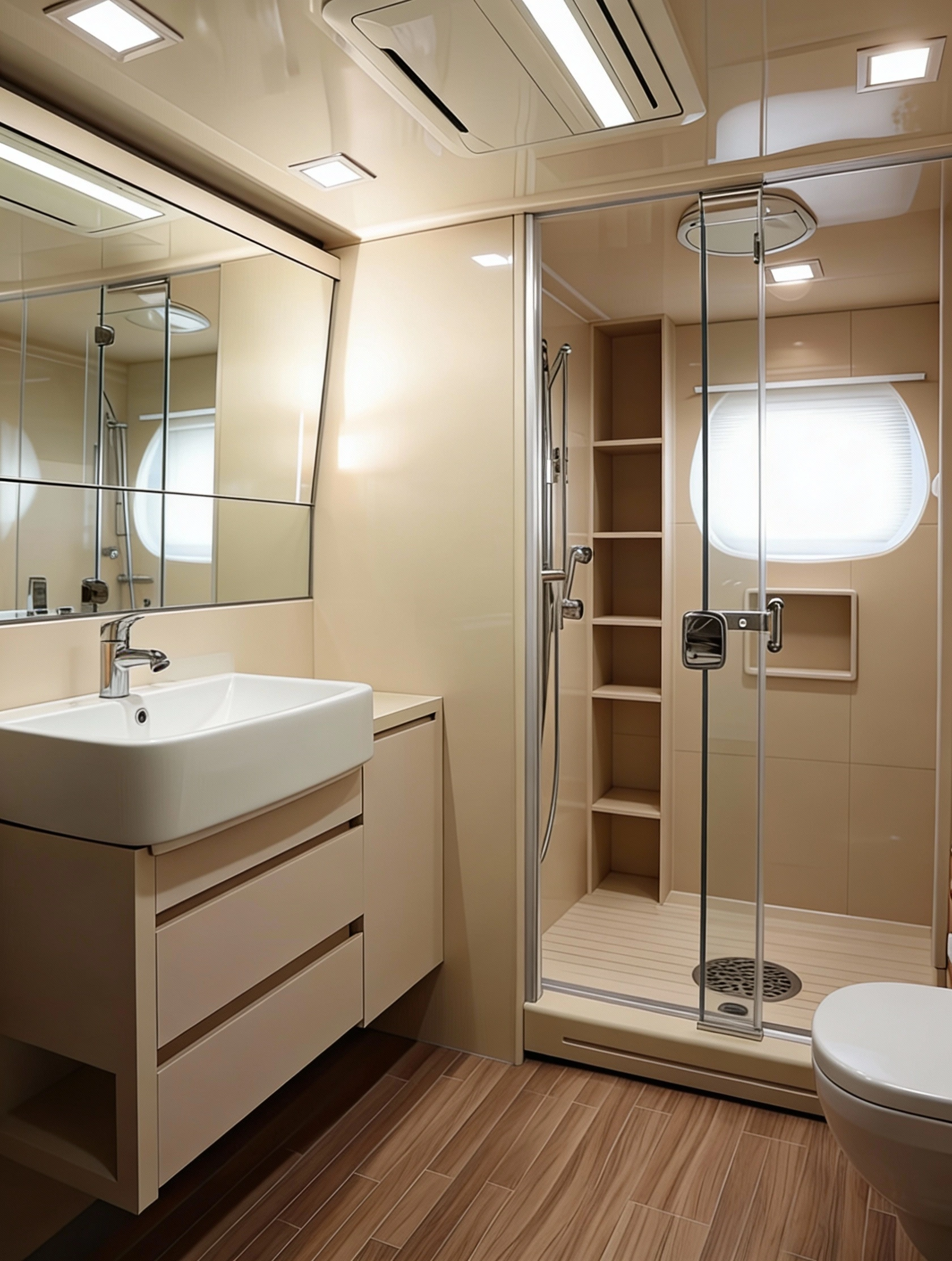 Built in shower storage cabinet designed by Dallas Cabinets KB