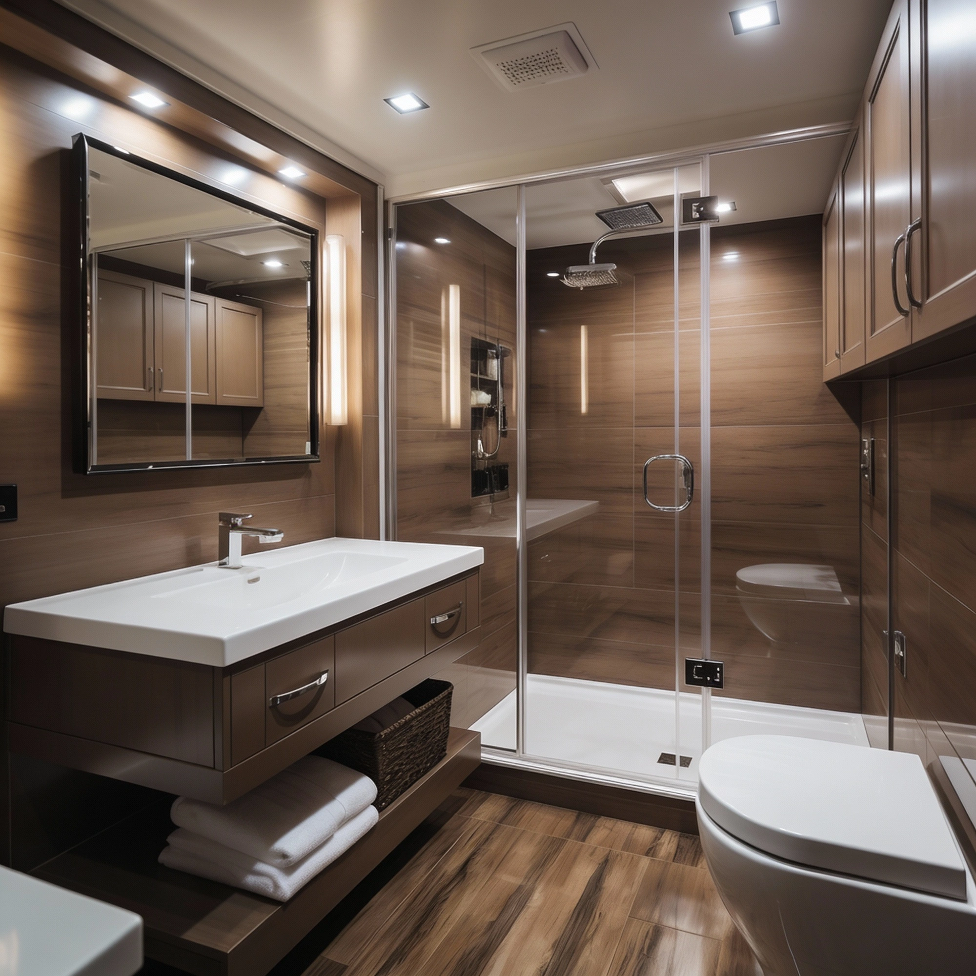 Wall mounted bathroom cabinet with open shelving by Dallas Cabinets KB