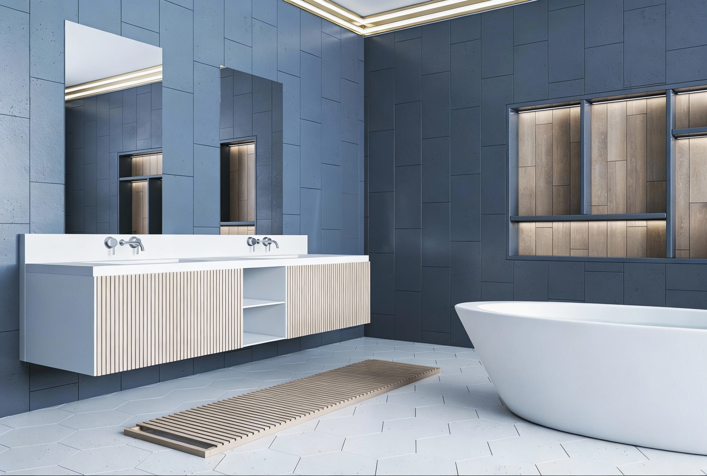 Modern bathroom wall cabinets installed by Dallas Cabinets KB